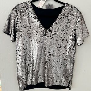 NWT Silver Shimmer Sequined Anthropologie Top